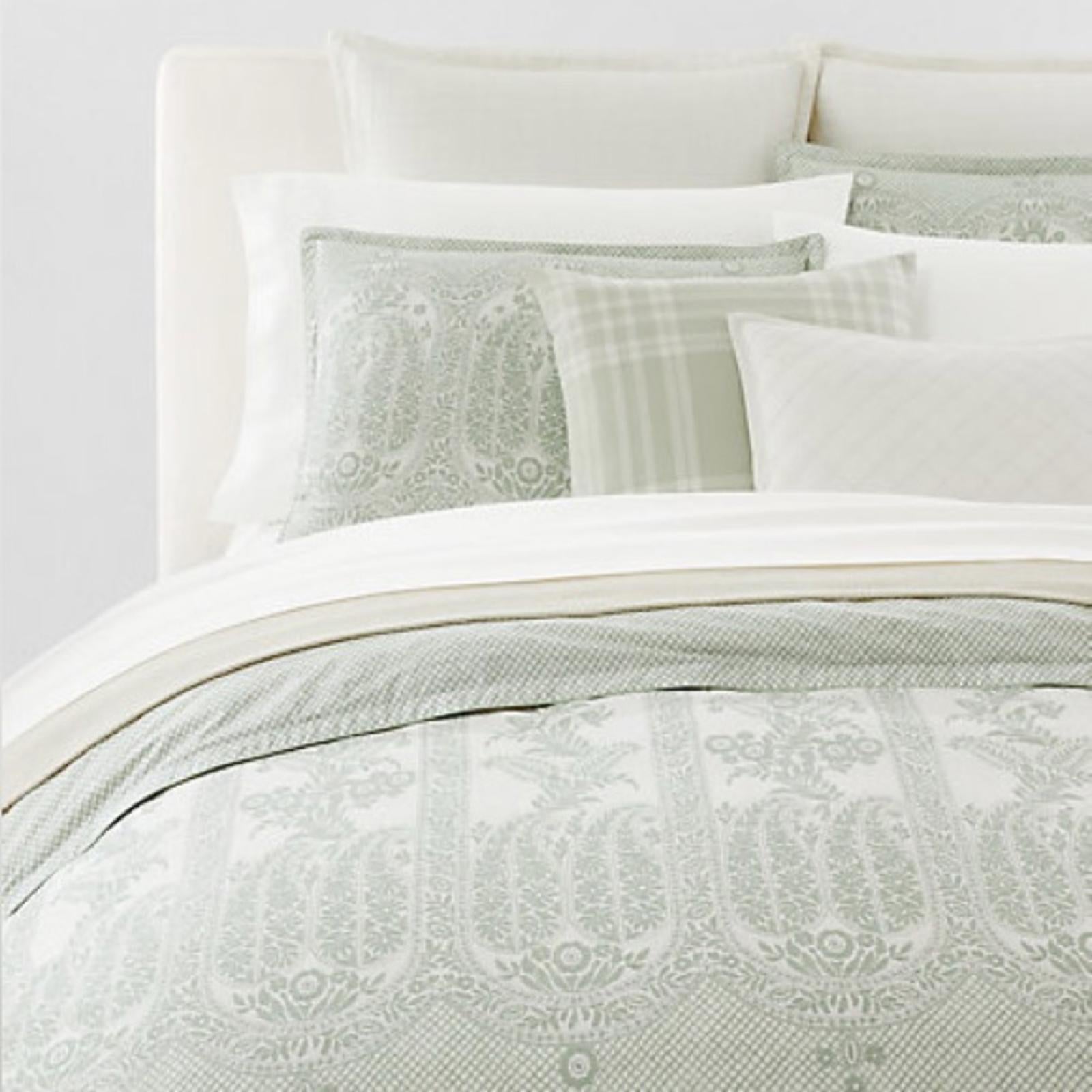 Ralph Lauren RL Linen Contrast Full/Queen Duvet Cover in White Pebble, NWT $500