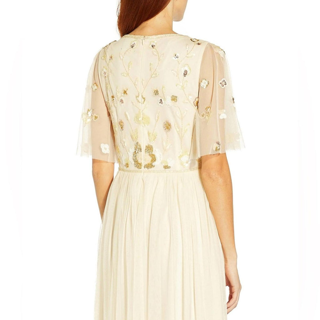 NWT Adrianna Papell Beaded Long Dress, Sand Shell Size 8 New w/Tag Retail $279