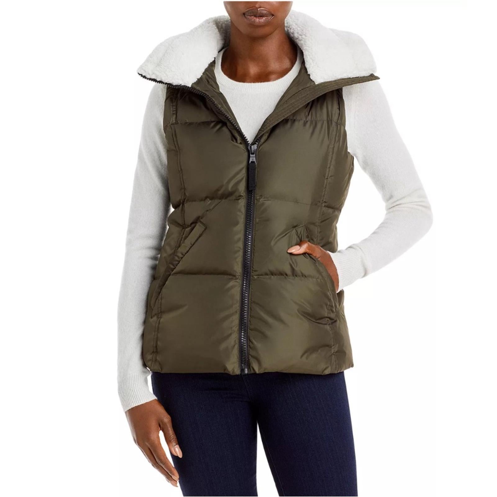 AQUA Annie Hooded Puffer Vest in Military/White Size S New w/Tag