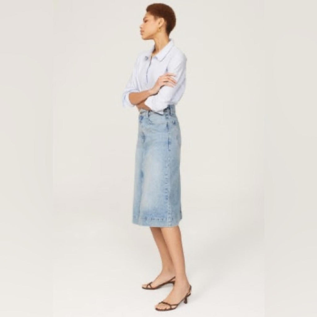 DL1961 Alma Slit Hem Midi A-Line Skirt, Blue Denim Size 27 New w/Tag Retail $229