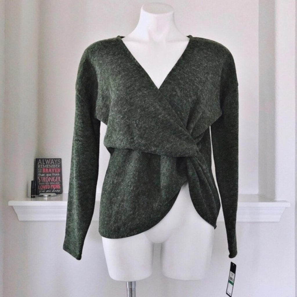 Rachel Roy ARMY Leigha Twist Front Sweater, Surplice V-Neck Size L New w/Tag