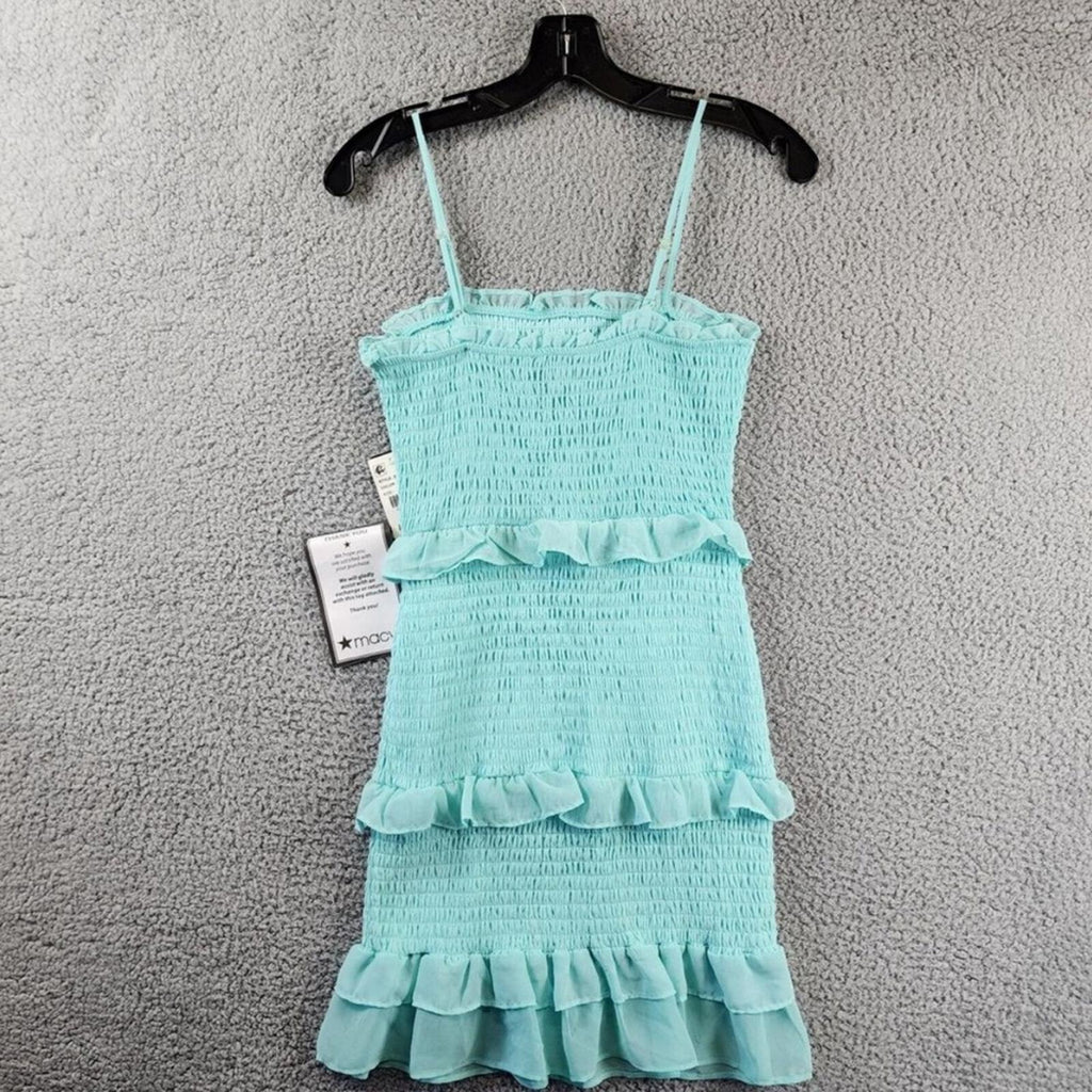 Bebe Smocked Ruffle Mini Dress in Aqua Blue, NWT, Size M
