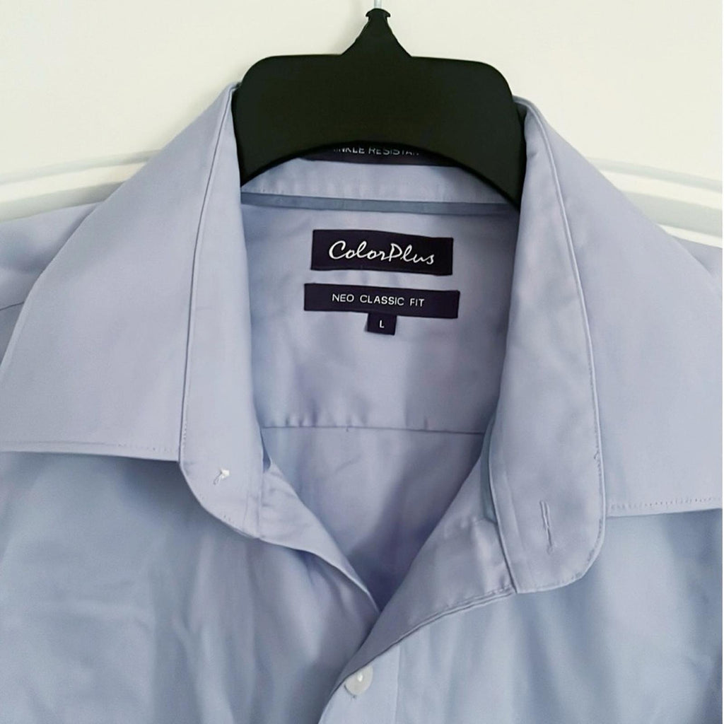 NEW ColorPlus Wrinkle Resistant Lavender Dress Shirt, Neo Classic Fit Size L