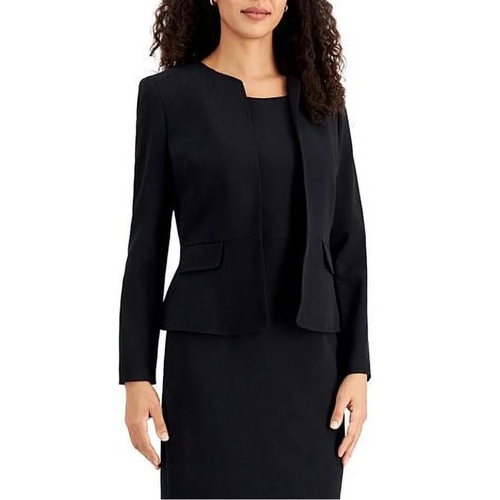 Le Suit Collarless Blazer in Black, Size 16, New with Tag