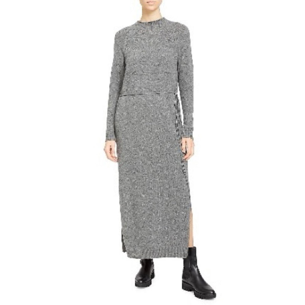 Theory Raglan Sleeve Wool-Cashmere Knit Midi Dress in Grey Melange, Size L, NEW