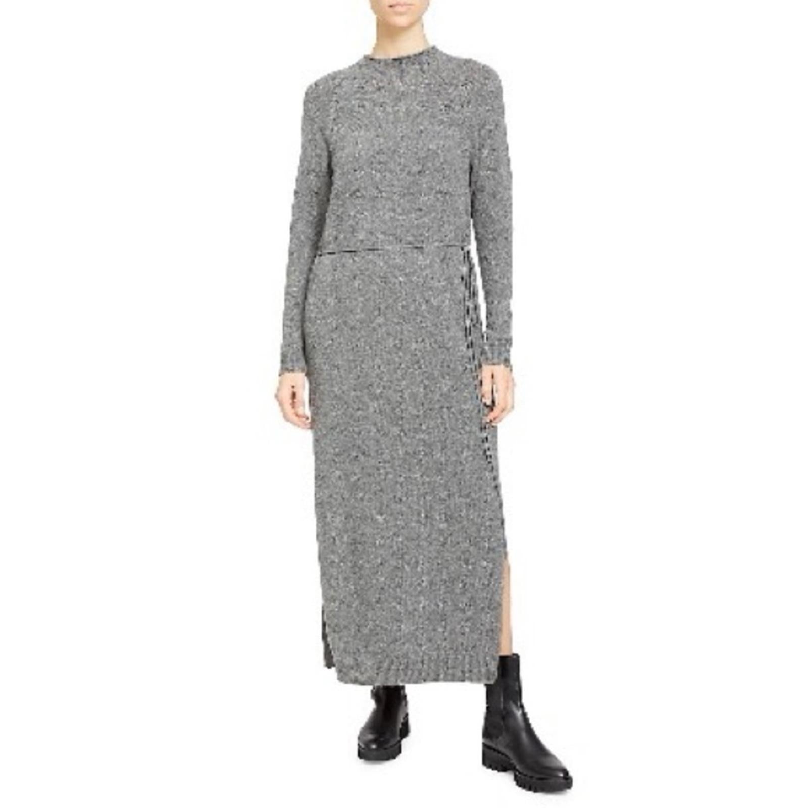 Theory Raglan Sleeve Wool-Cashmere Knit Midi Dress in Grey Melange, Size L, NEW