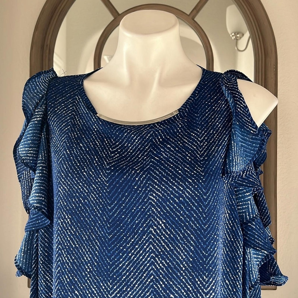 Michael Kors Cold Shoulder Ruffle Long Sleeve Blouse, Size XL $110 EXCELLENT