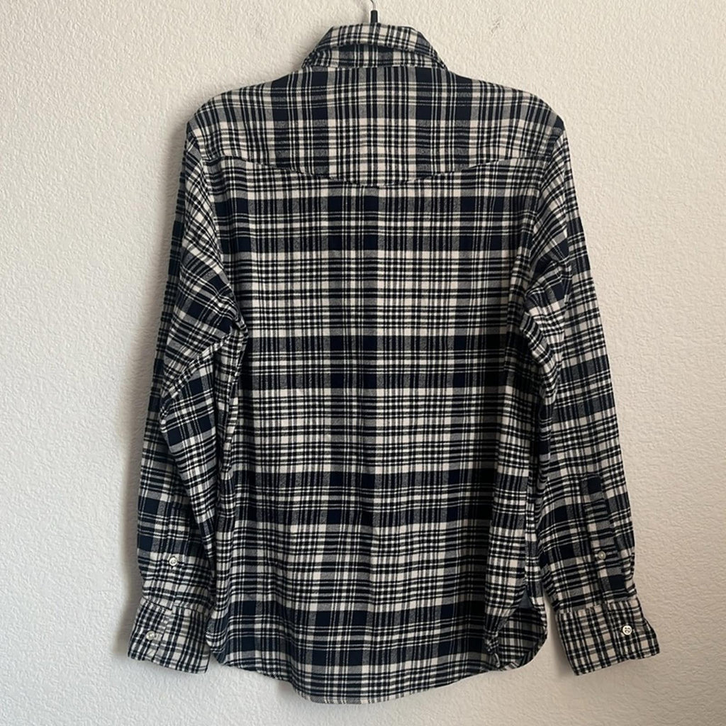 Officine Générale Giacomo Twill Check Shirt in Écru/Navy, Size S, NEW
