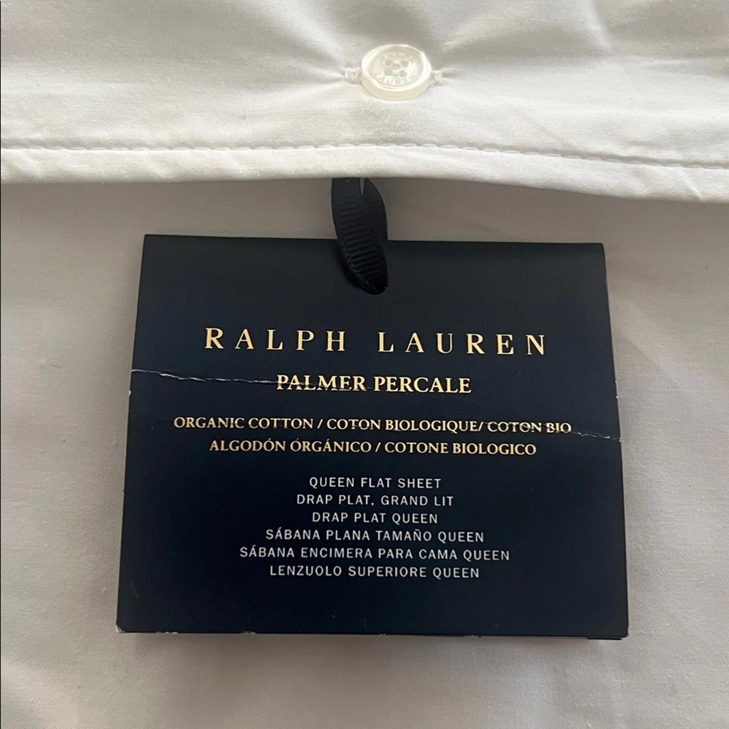 Ralph Lauren Home Organic Cotton Percale Palmer Queen Flat Sheet, Loft Gray, NEW