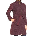 Cole Haan Burgundy Quilted Long Jacket w/Brown Leather Trim, NO BELT XL $260