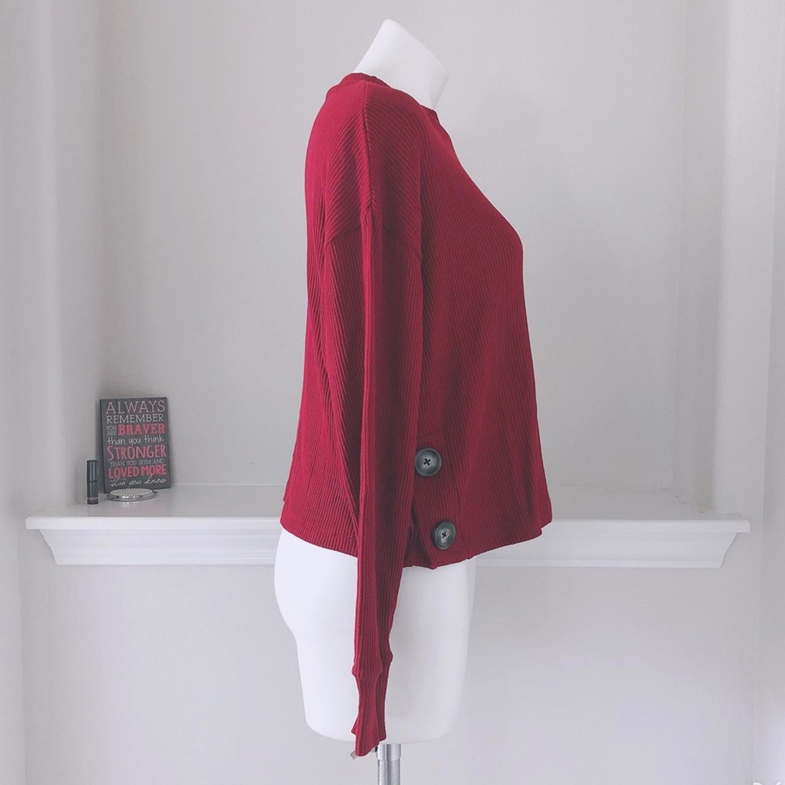 June & Hudson Mock Neck Cropped Sweater in Burgundy, Size XL New w/Tag
