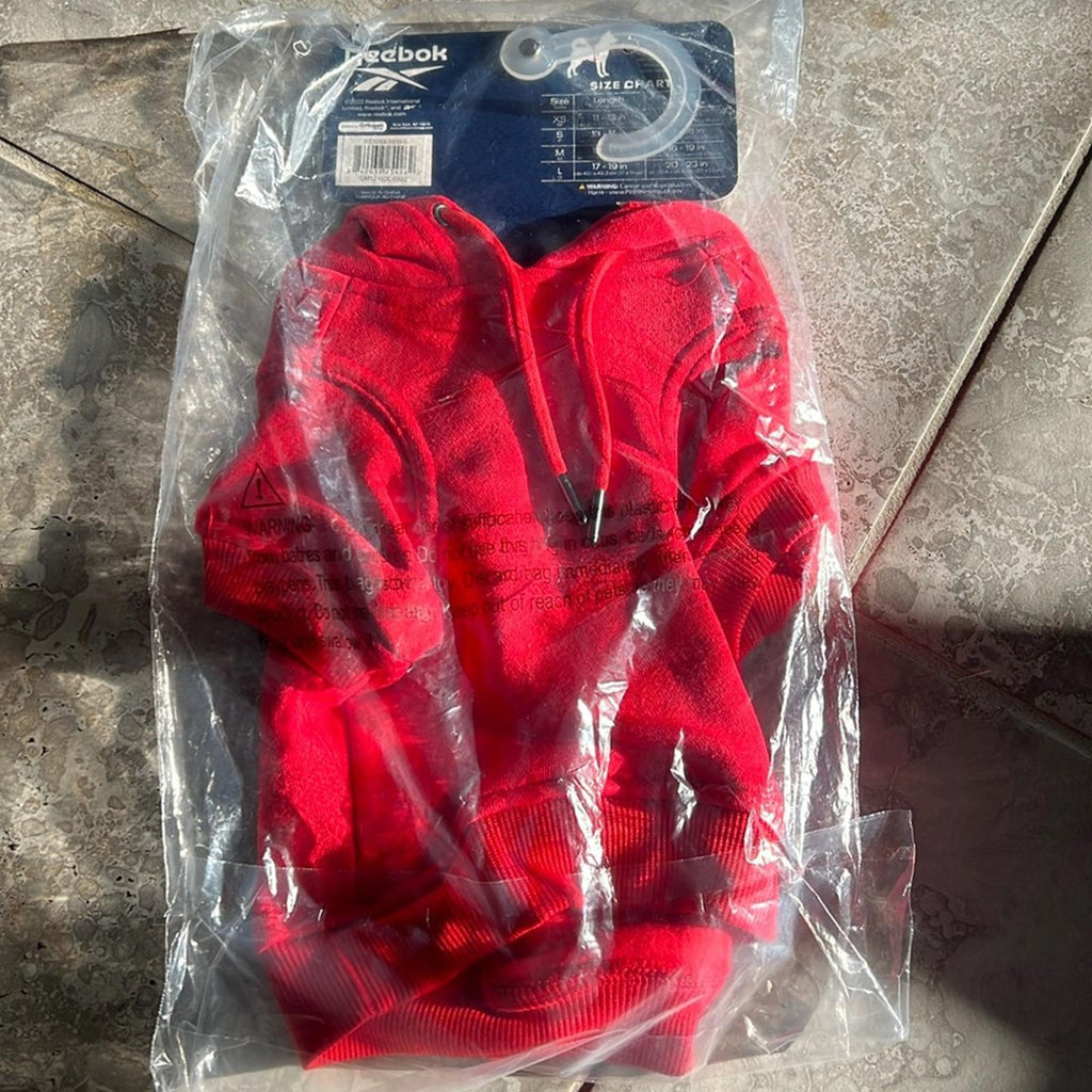 Reebok Dog Hoodie – Fleece Dog Sweater with Leash Hole in Red, Size S NEW w/Tag