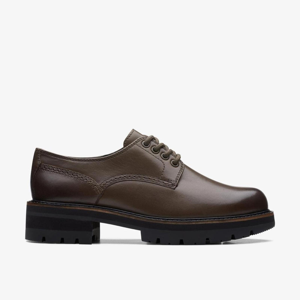 NEW Clarks Orianna Lug Sole Derby Dark Olive Leather, Size UK 5D US 7.5M