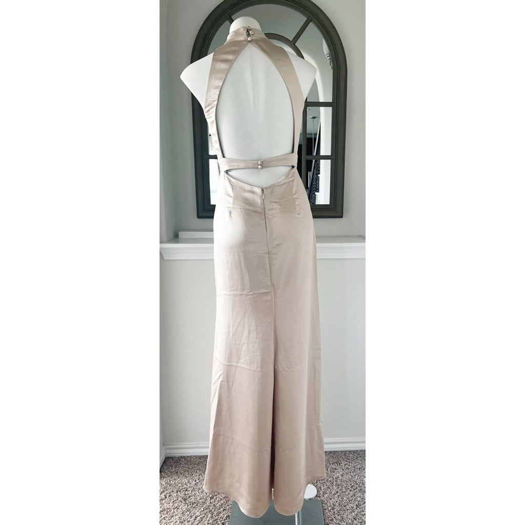 NEW Lovely High Neck Backless Maxi Dress With Slim Belt, Champagne Size 2, $242