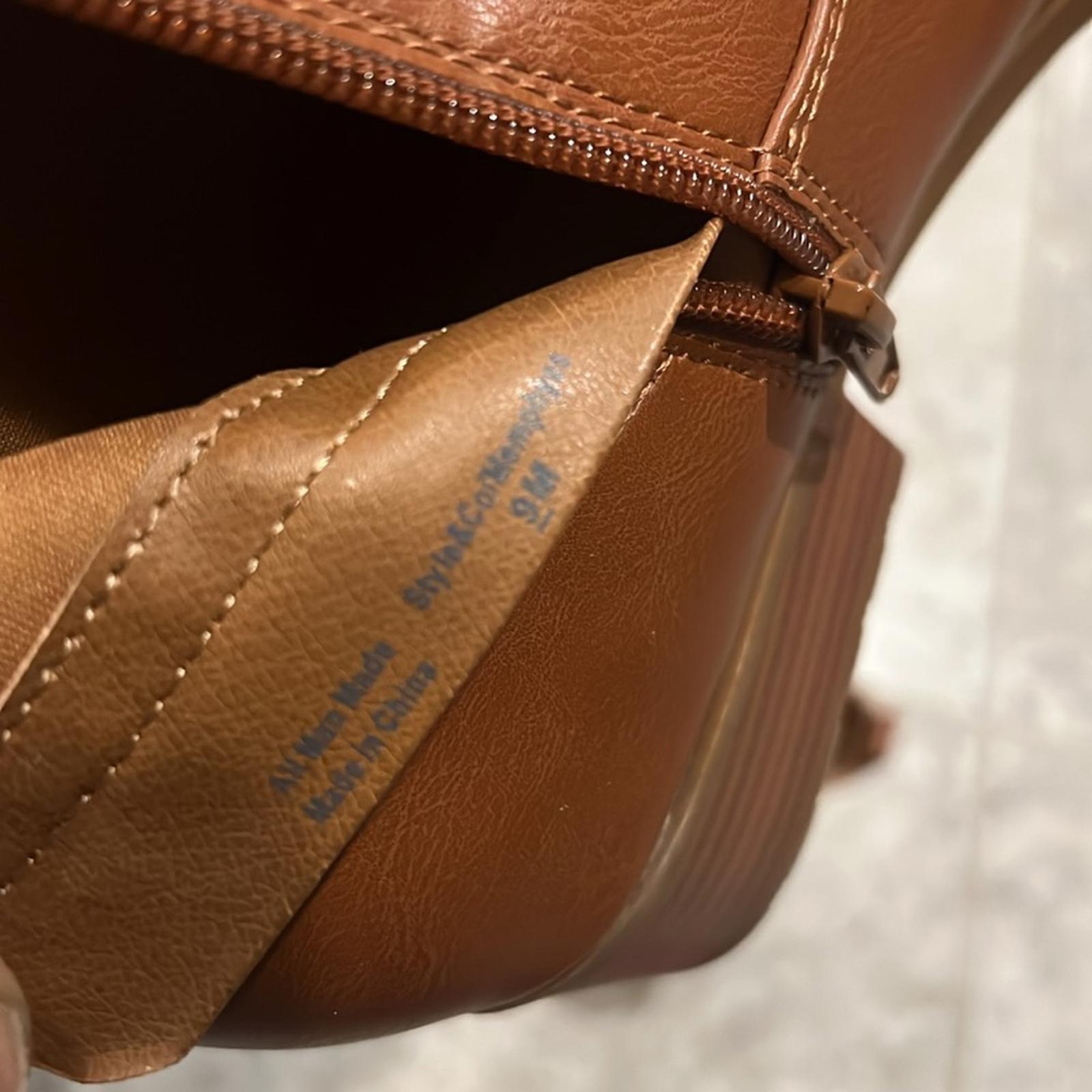 Style & Co. Memphyss Faux Leather Side Zip Ankle Boots Shoes, Cognac Size 9 NEW