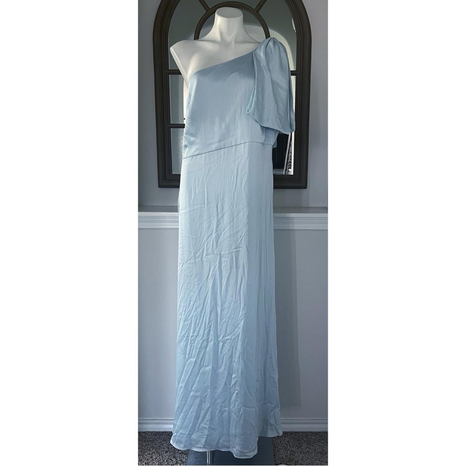 Sachin & Babi Chelsea Gown in Ice Blue, One-Shoulder Dress Size 14 New $285