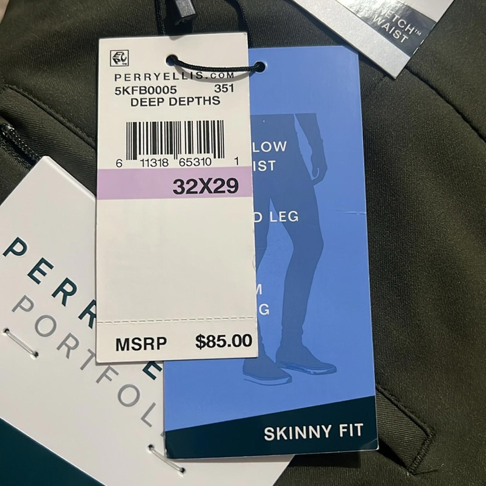 Perry Ellis Men’s Skinny Fit Lightweight Dress Pants in Olive Green, Size 32x29