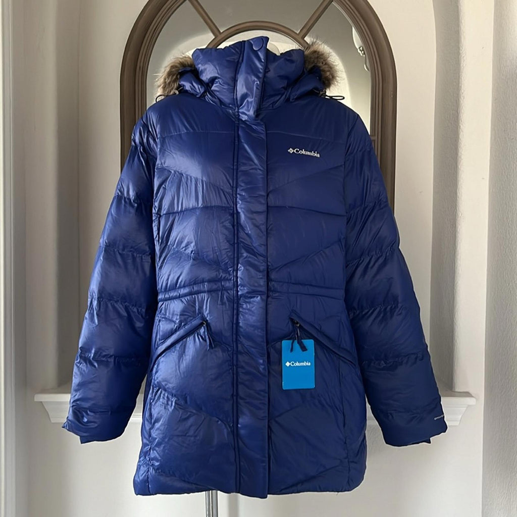 Columbia Peak to Park II Hooded Faux-Fur-Trim Jacket, Blue Size 1X New w/Tag