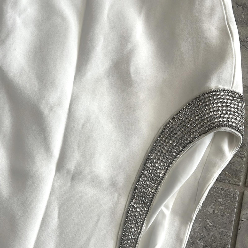 David Koma STRAPLESS Glass Embellished Crystal Trim Dress in White, Size 2 NWT