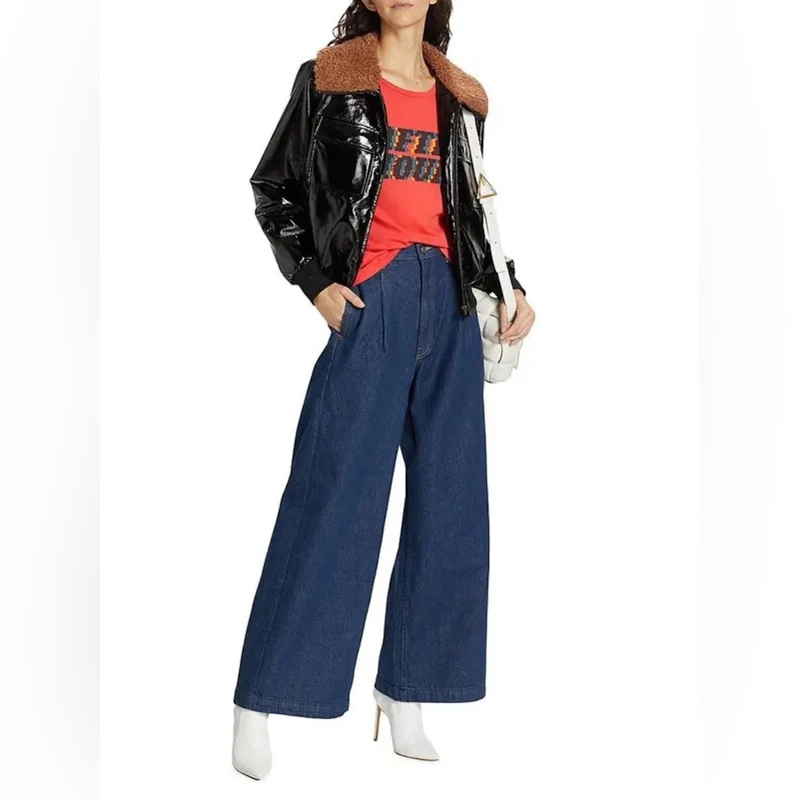 Mother Pilot Faux Patent Leather Jacket in Black, Size XL New w/Tag $395