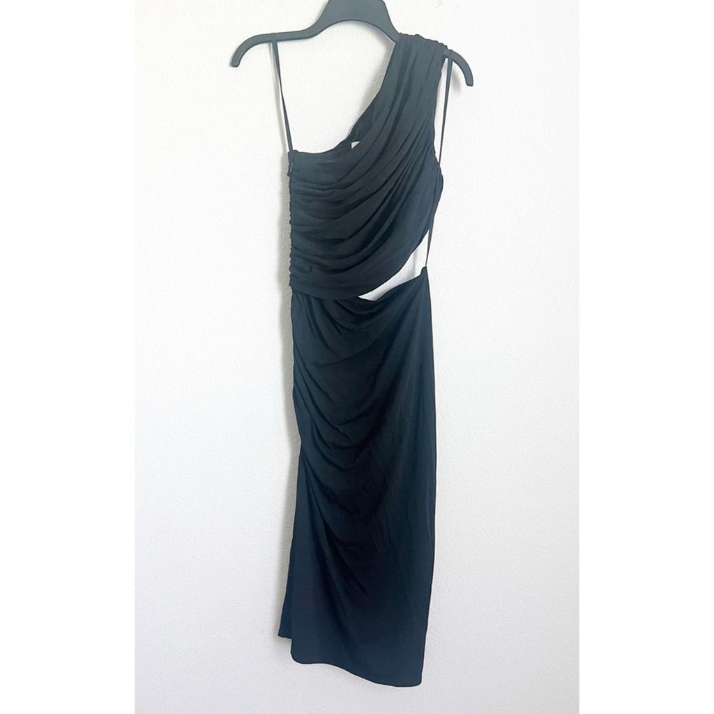 HALSTON Cassidy Ruched Cutout One Shoulder Dress in Black, NWT, Size 6