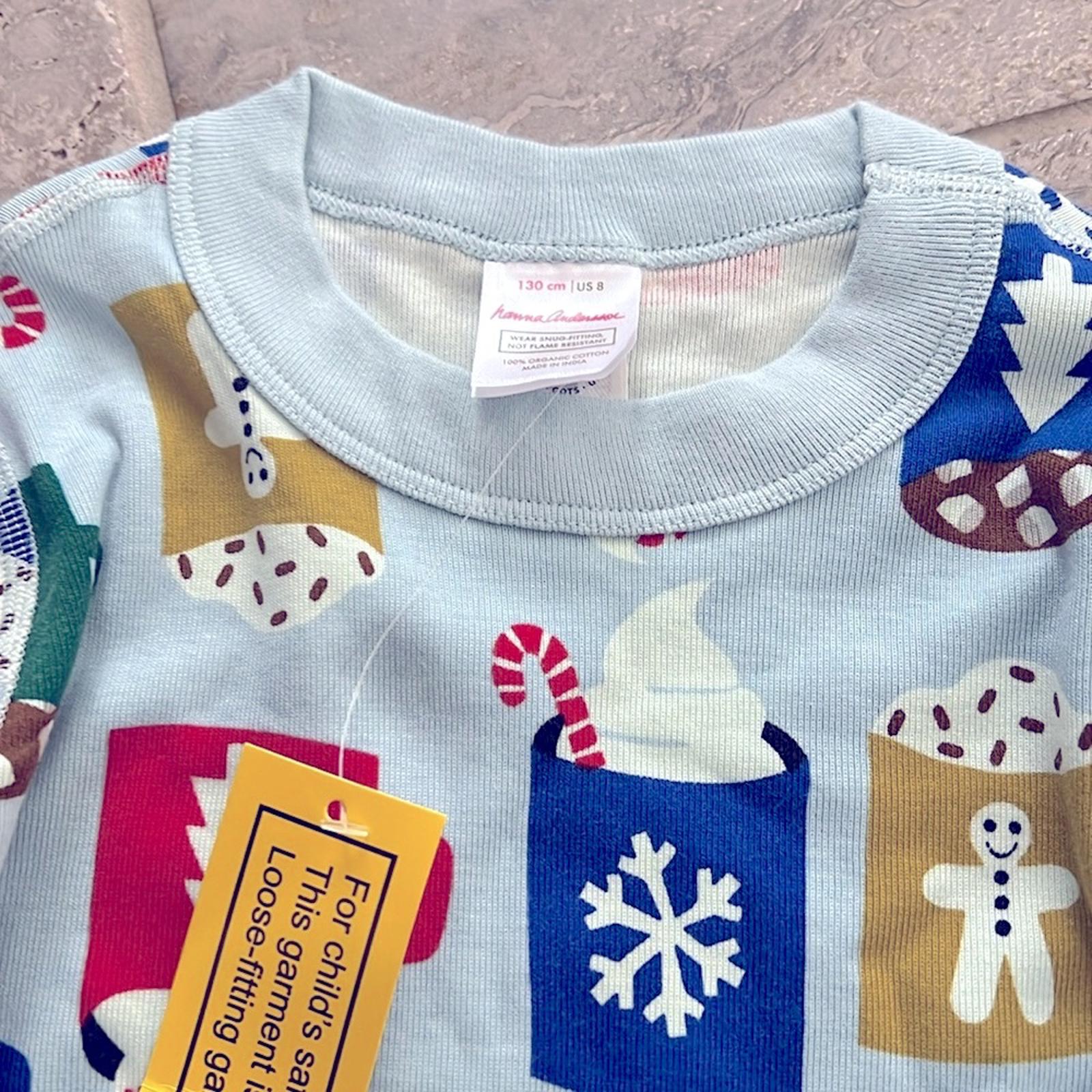 Hanna Anderson Long John Pajama Set, Holiday Cozy Cocoa Cups Size 8 New w/Tag