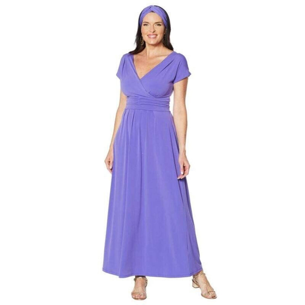 IMAN Maxi Dress w/Matching Headband Purple, Tall Size XS New w/Tag in Packaging