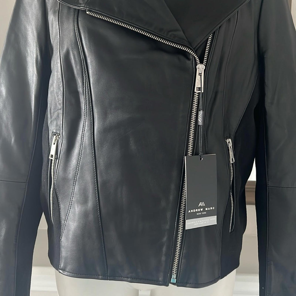 Andrew Marc Minowa Genuine LEATHER Jacket in Black, Size XL New w/Tag
