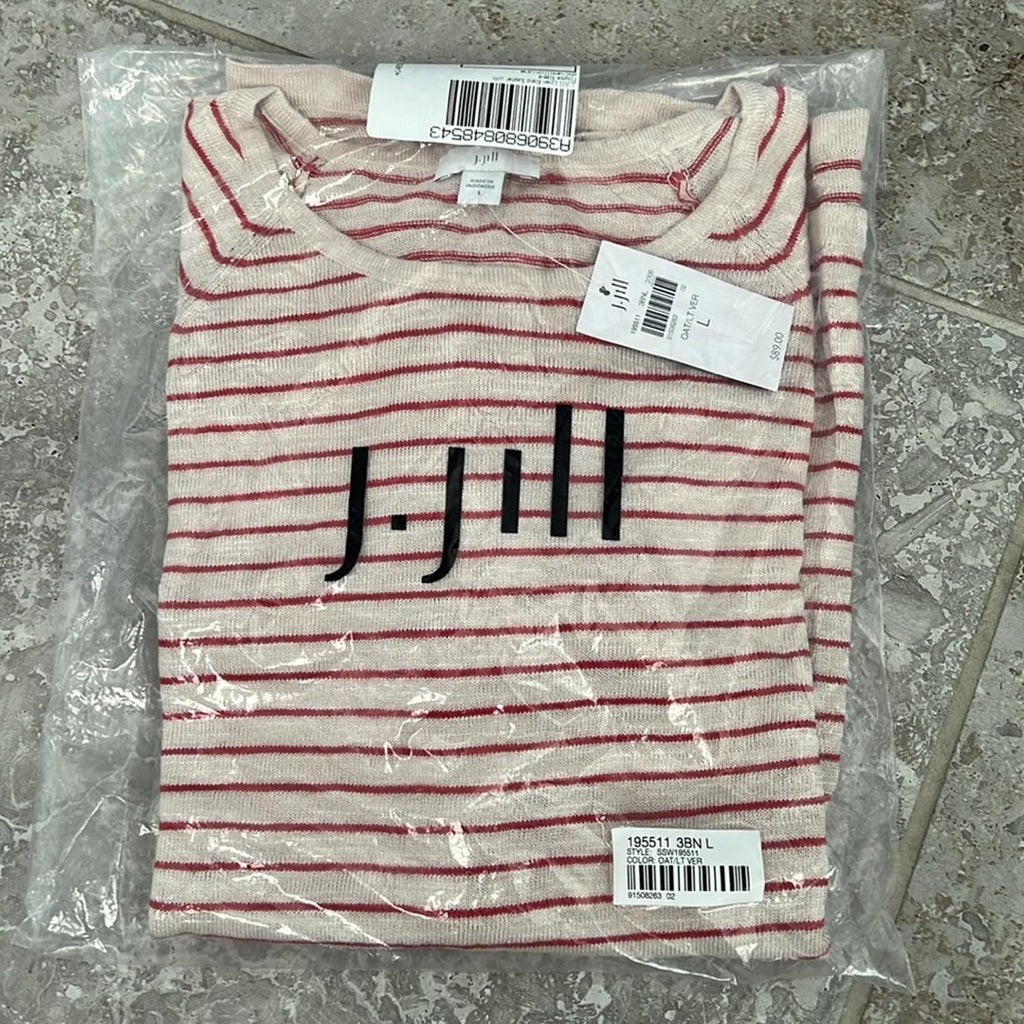 NEW J.Jill Linen Blend Sweater with Flounce Sleeves, Size L New w/Tag