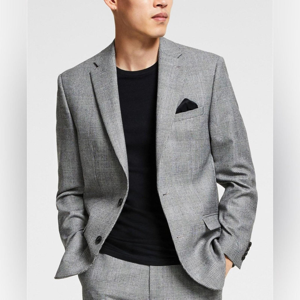 Bar III Glen Plaid Skinny-Fit Suit Jacket in Black/White Size 44L New w/Tag $425