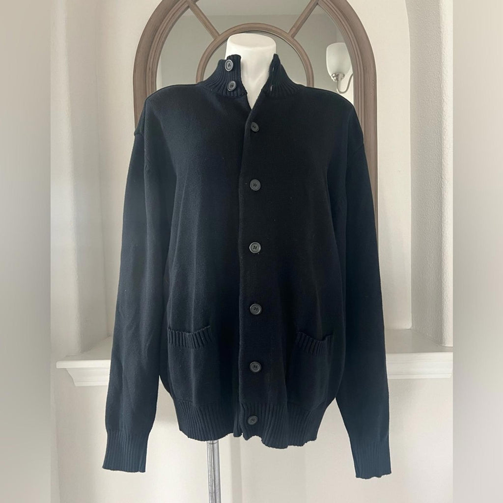 Oscar De La Renta Button Front Cardigan with Pockets, Black, Men’s Size XXL