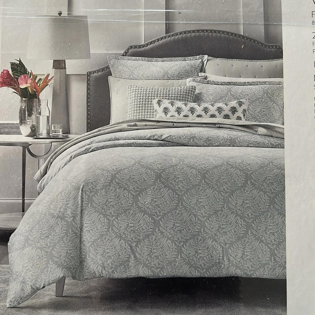 Sky Woodblock Flora Duvet Set in Grey & White, Full/Queen New w/Tag Retail $260