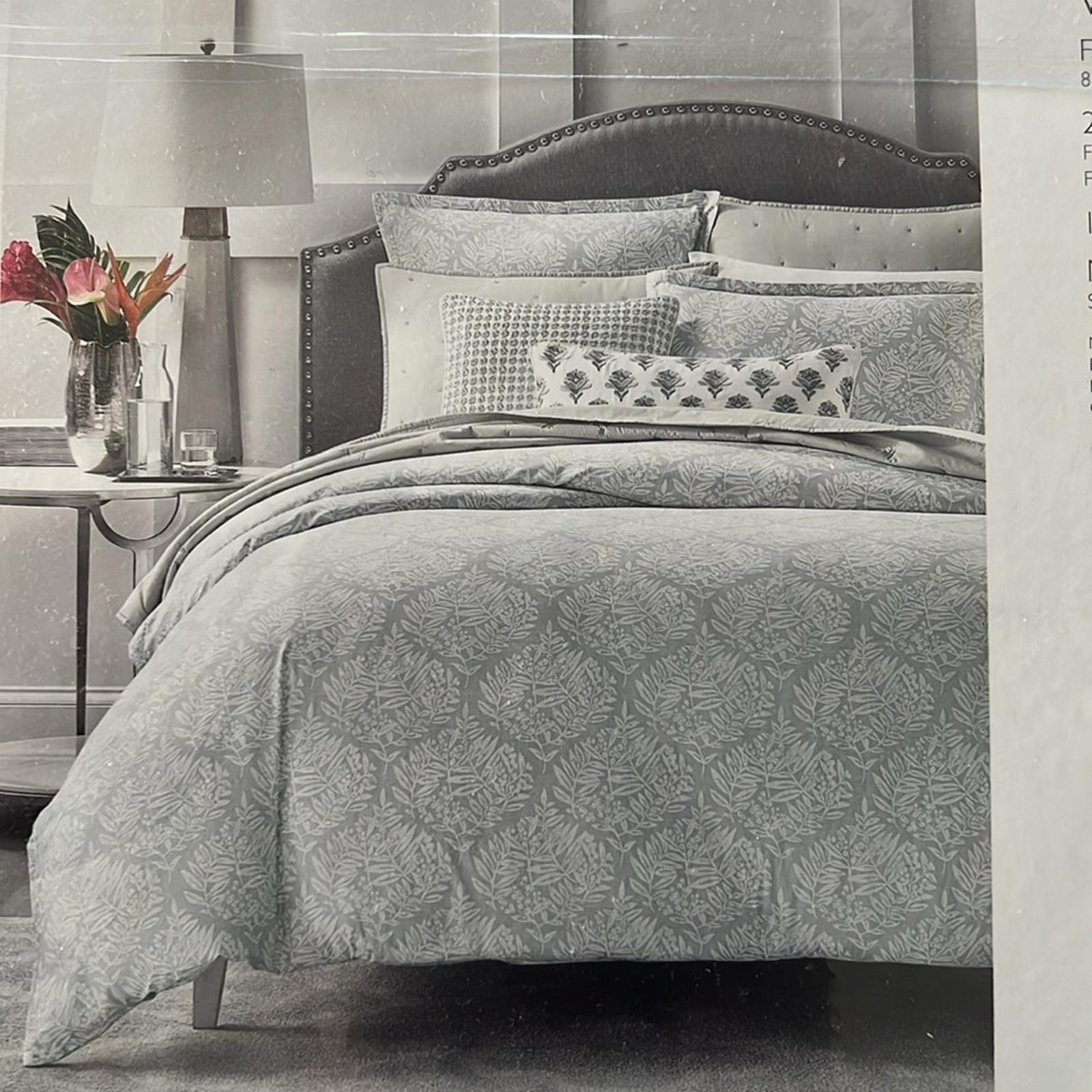 Sky Woodblock Flora Duvet Set in Grey & White, Full/Queen New w/Tag Retail $260