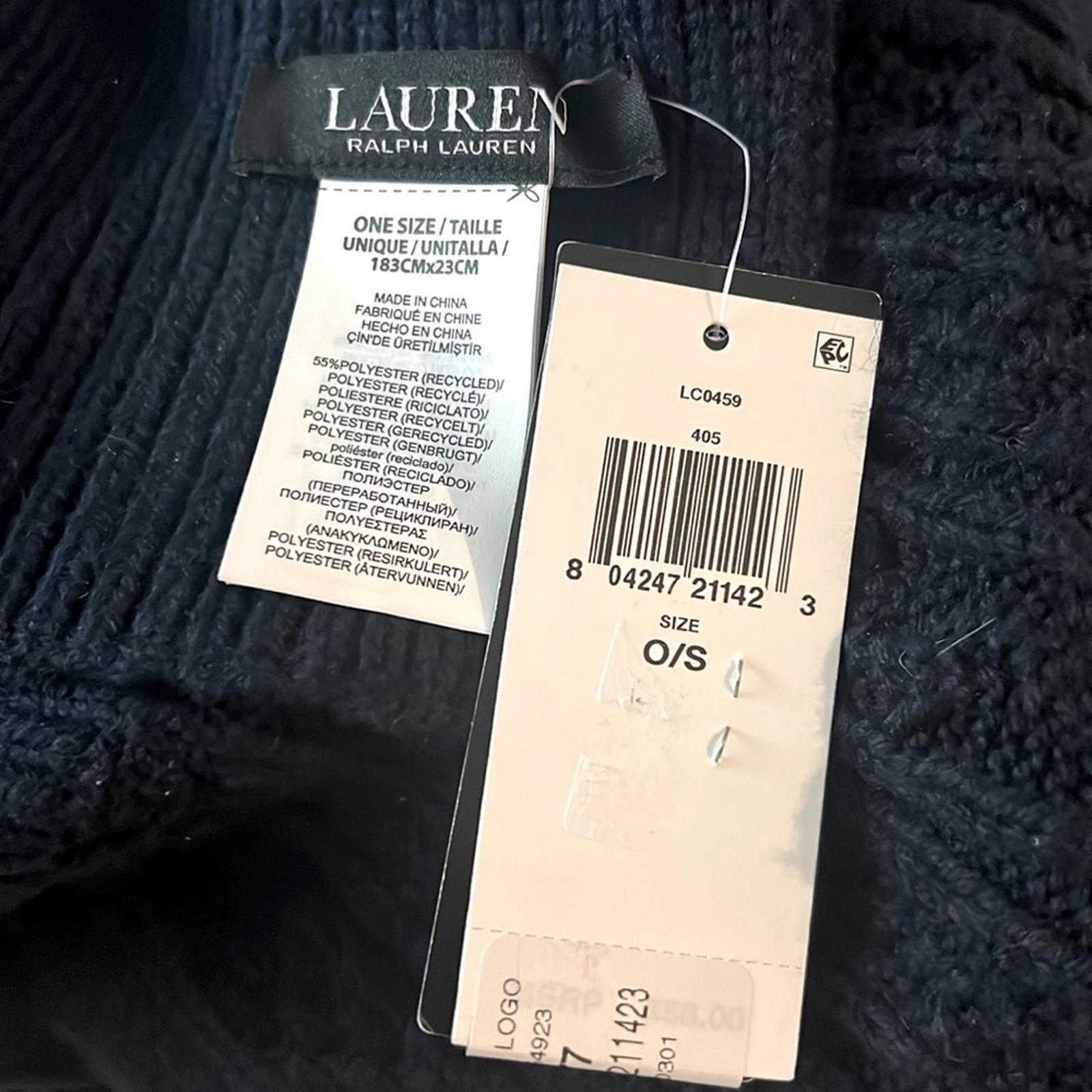 Ralph Lauren Stone Logo Cable Knit Scarf in Navy, New w/Tag