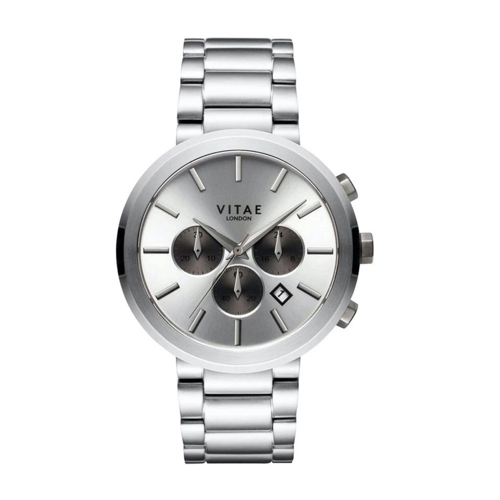 Vitae London Watch Elmington Silver Tone Stainless Steel Bracelet 44mm, NWT