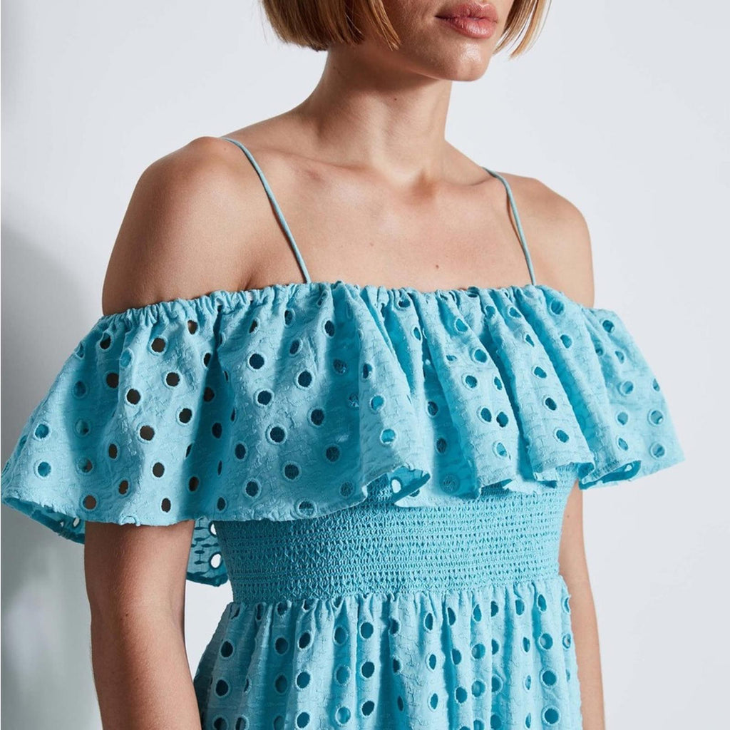 T-Tahari Eyelet Maxi Dress in Blue Haze, Size XS, NEW