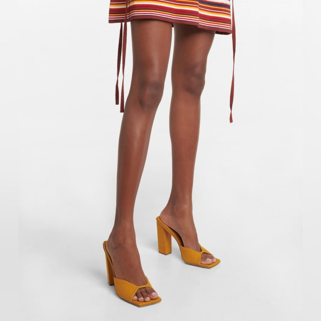 GIA Borghini x RHW Rosie 14 Linen Square Toe Mule in Orange, Size 39 NEW w/o Box