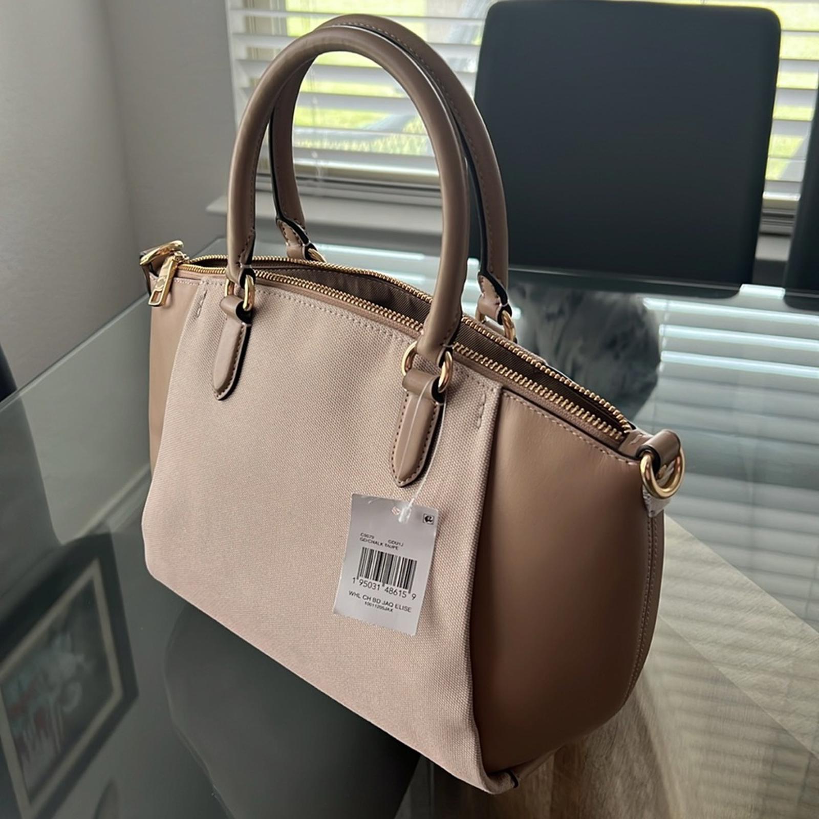 NEW Coach Badge Jacquard Elise Satchel in Chalk Taupe