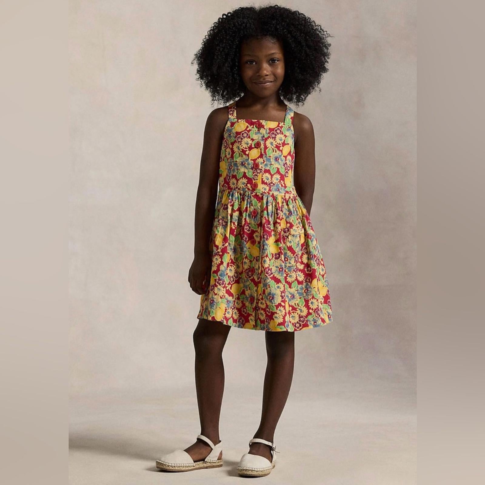 Polo by Ralph Lauren Lemon Floral Slub Cotton Dress, Size 14, NWT
