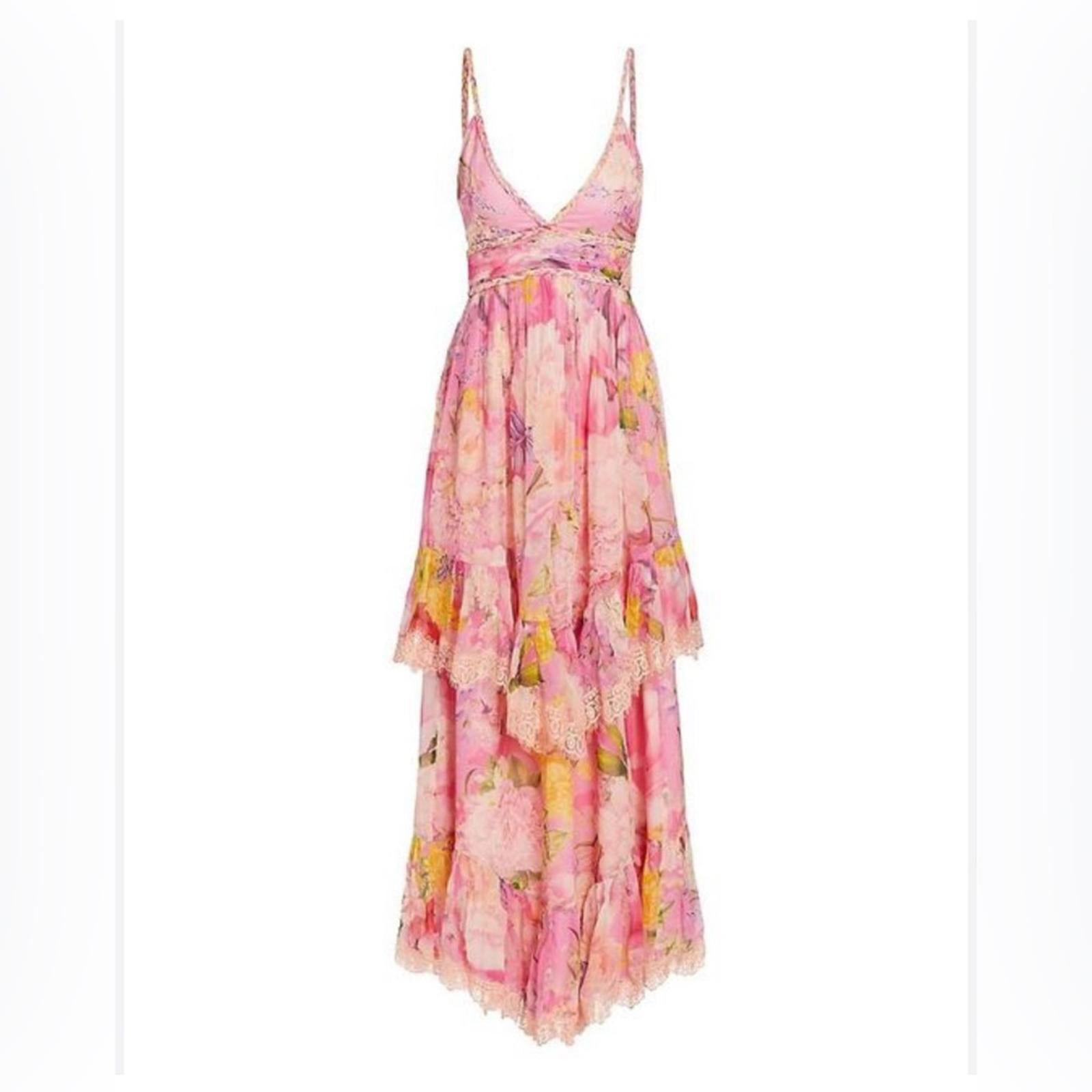 Rococo Sand x Revolve Leona Floral Low Back Maxi Dress in Peach/Pink Size M NWT