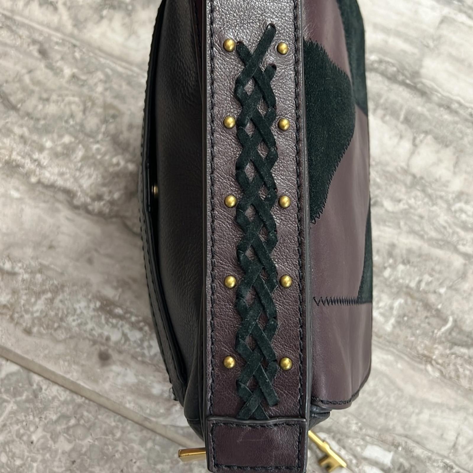 Fossil Aria Cow Hide Leather Shoulder Bag, Patchwork Black & Brown, Retail $178