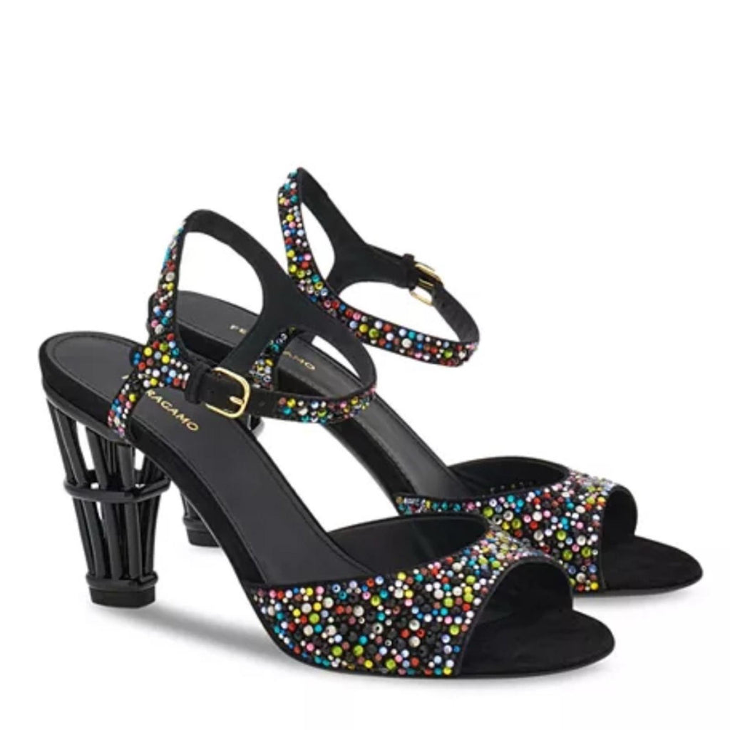 Ferragamo Nikla 85 Embellished High Heel Sandals in Black, NEW, Size 6 $1,350