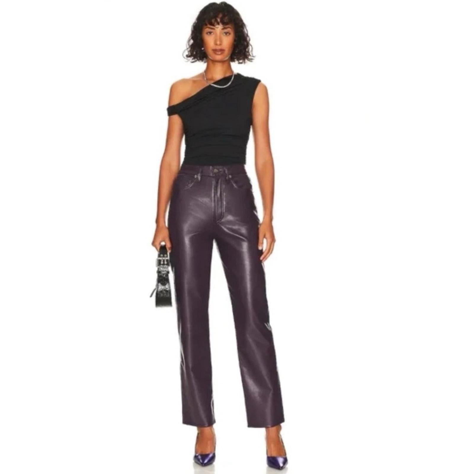 Agolde 90s Pinch Waist High Rise Straight Recycled Leather Jeans, NWT, Size 27