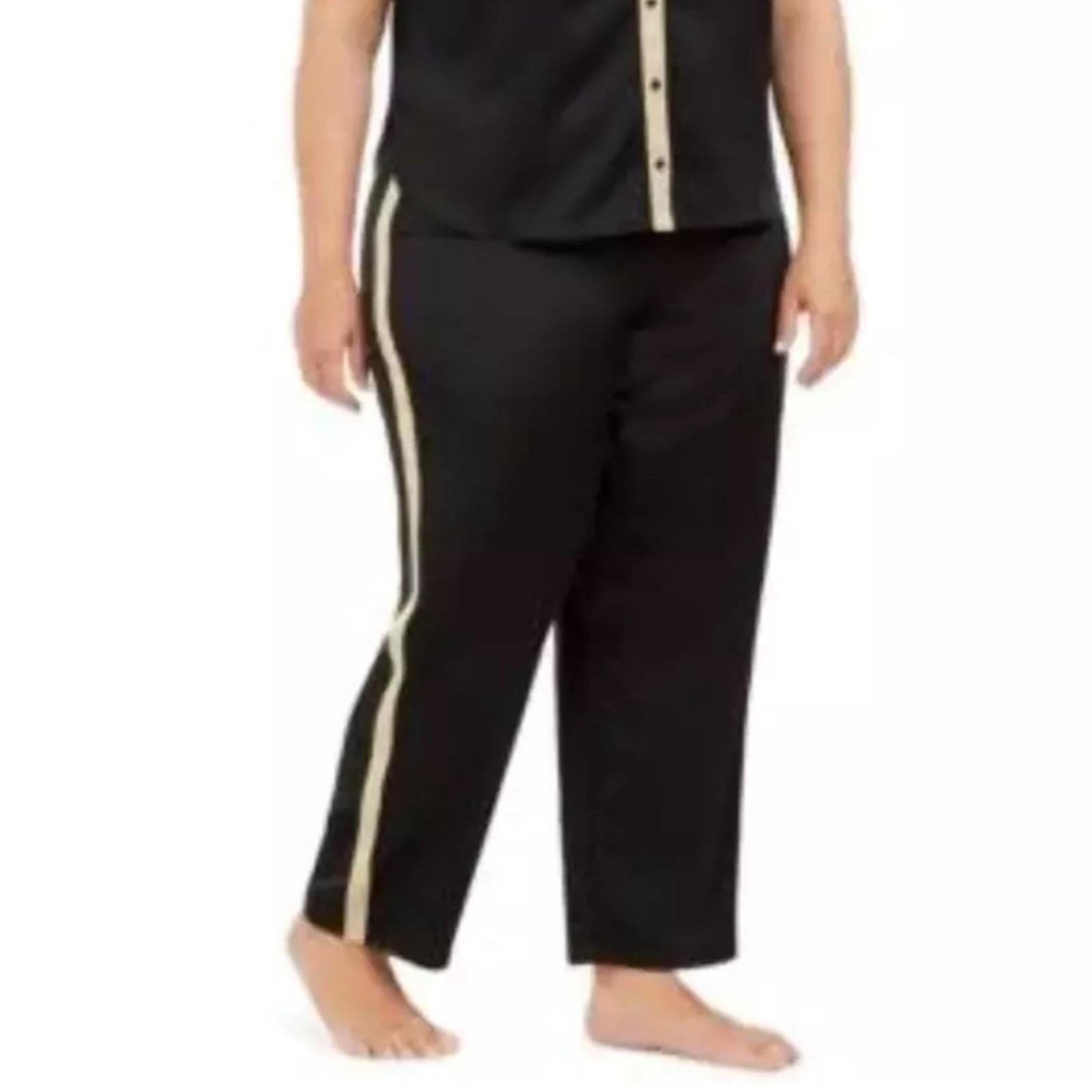 INC Metallic Tuxedo Stripe Satin Pajamas Set in Deep Black, Plus Size 3X NWT