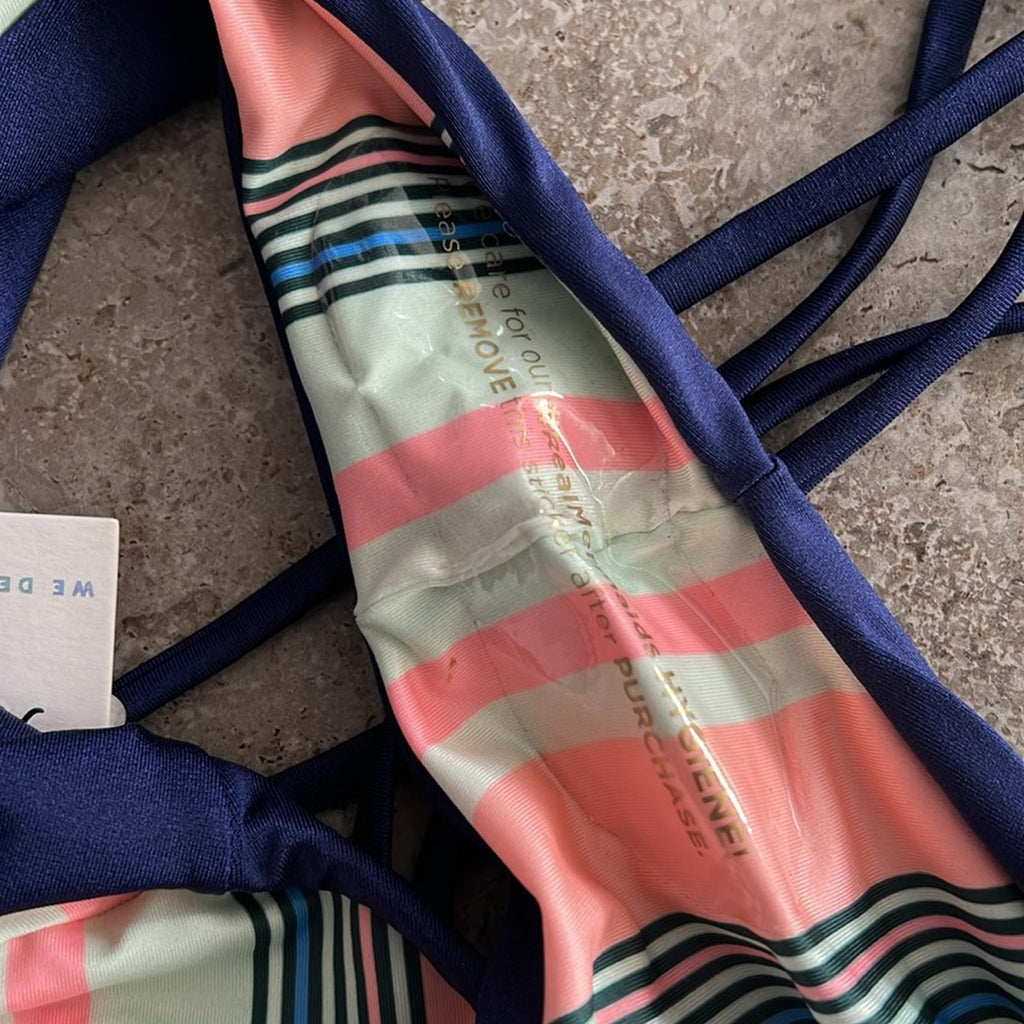Maaji Safari Reversible Plunge One-Piece Swimsuit Stripe/Solid, Blue New w/Tag