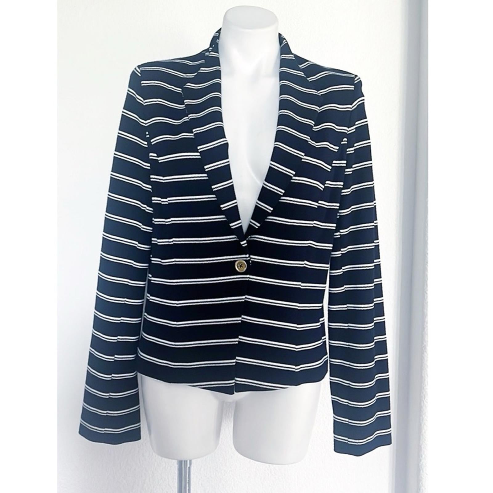 Calvin Klein Striped One-Button Blazer in Navy/White, Size 14 EXCELLENT!