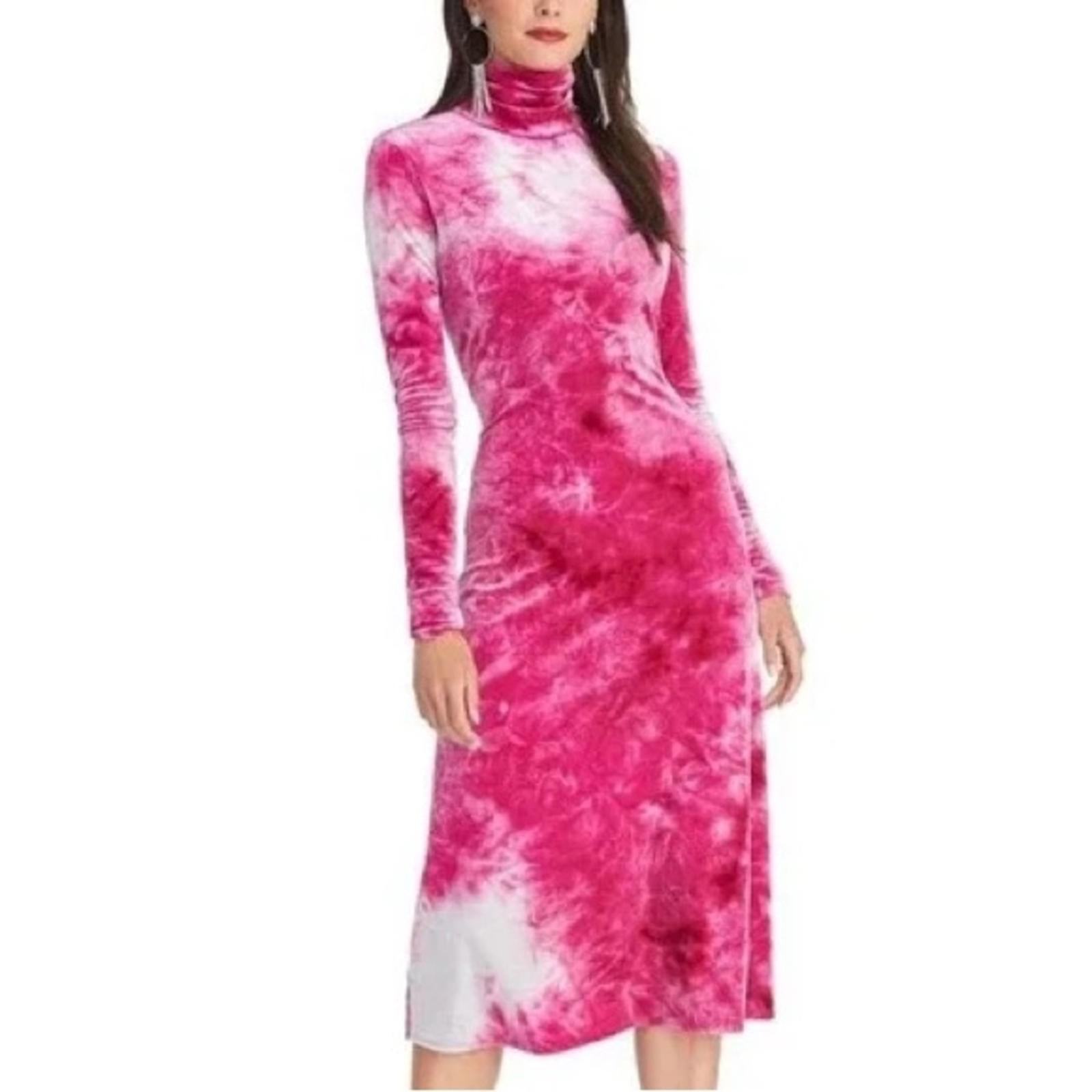 Rachel Rachel Roy Velvet Tie-Dye Midi Sheath Party Dress, Pink Size M New w/Tag