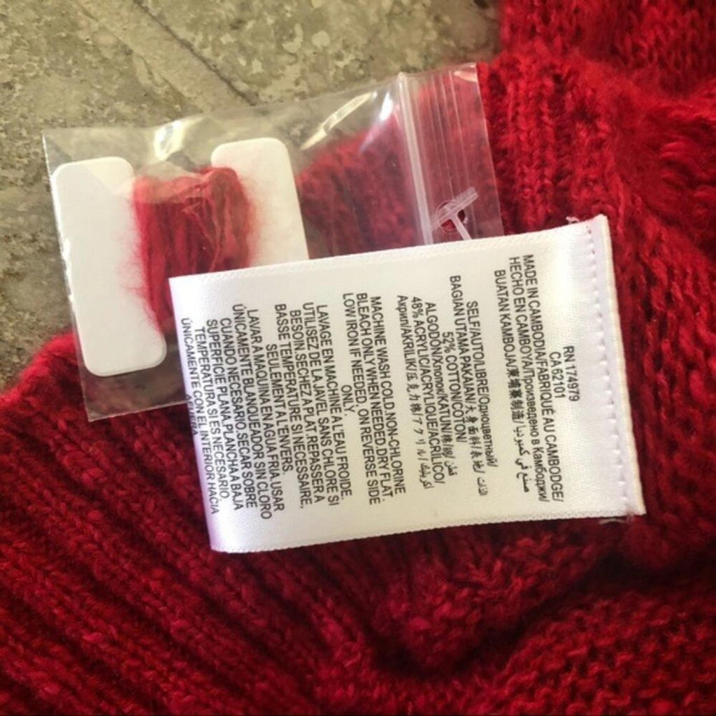 BCBG Twist Tie Sweater V-Neck Cropped in Red, Size XL New w/Tag