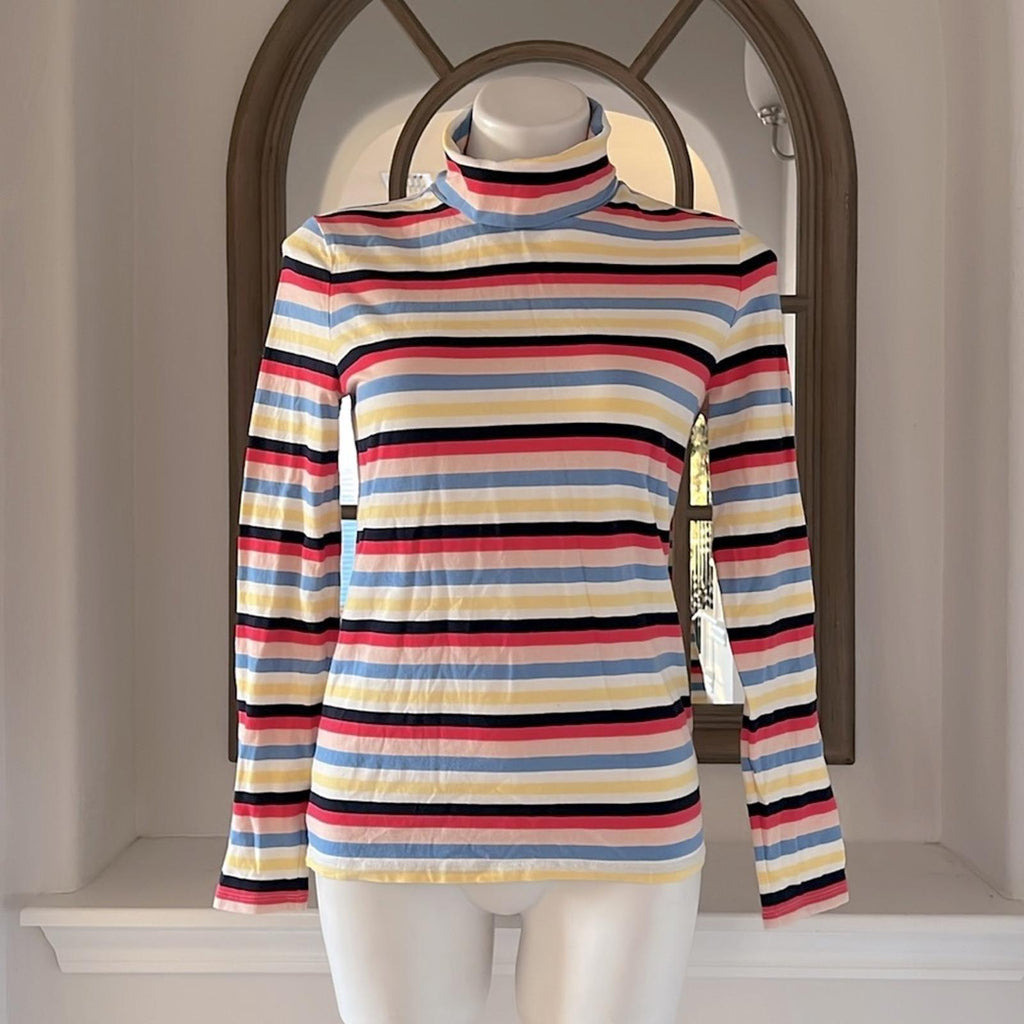 NEW Talbots Colorful Striped Turtleneck Tee, Size Small EXCELLENT!