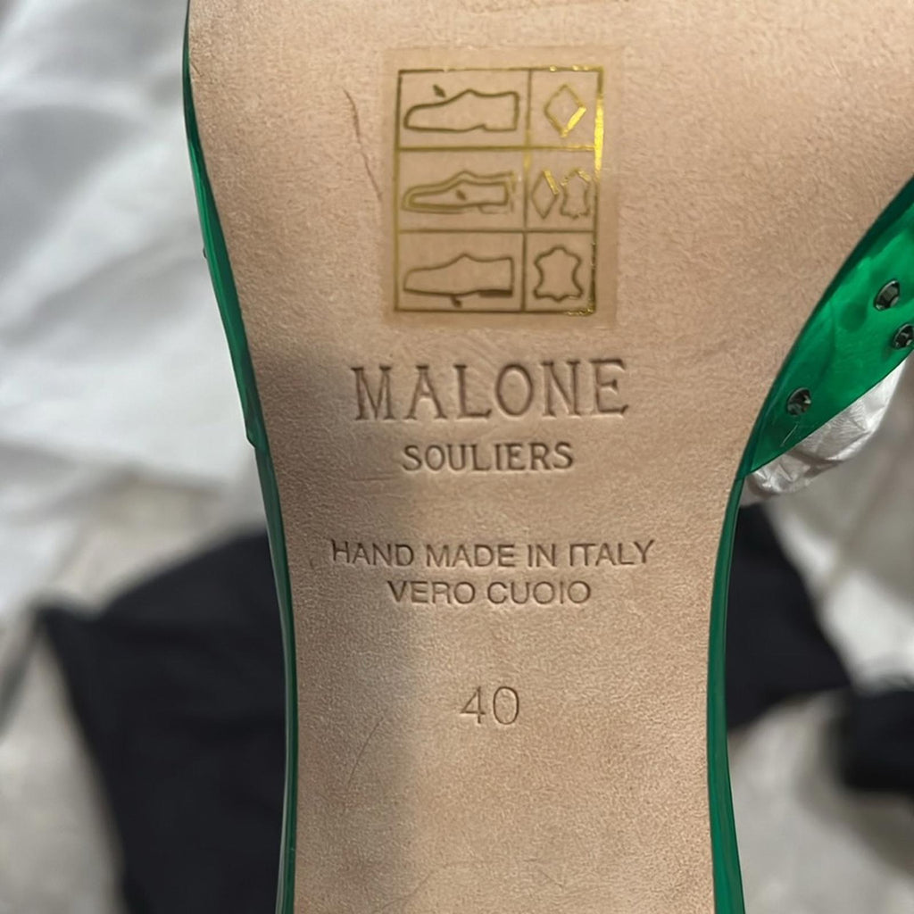 Malone Souliers Julia Embellished High Heel Mules Green Size 40 NEW Retail $1579